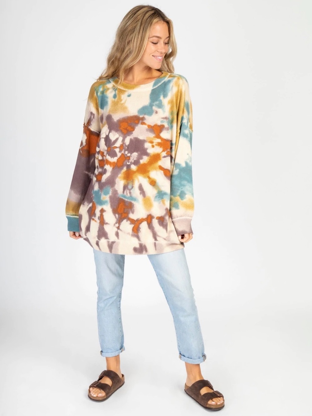 Natural Life Taylor Sunset Oversized Cotton Crewneck Sweater L/XL Tie Dye Boho - Picture 2 of 9